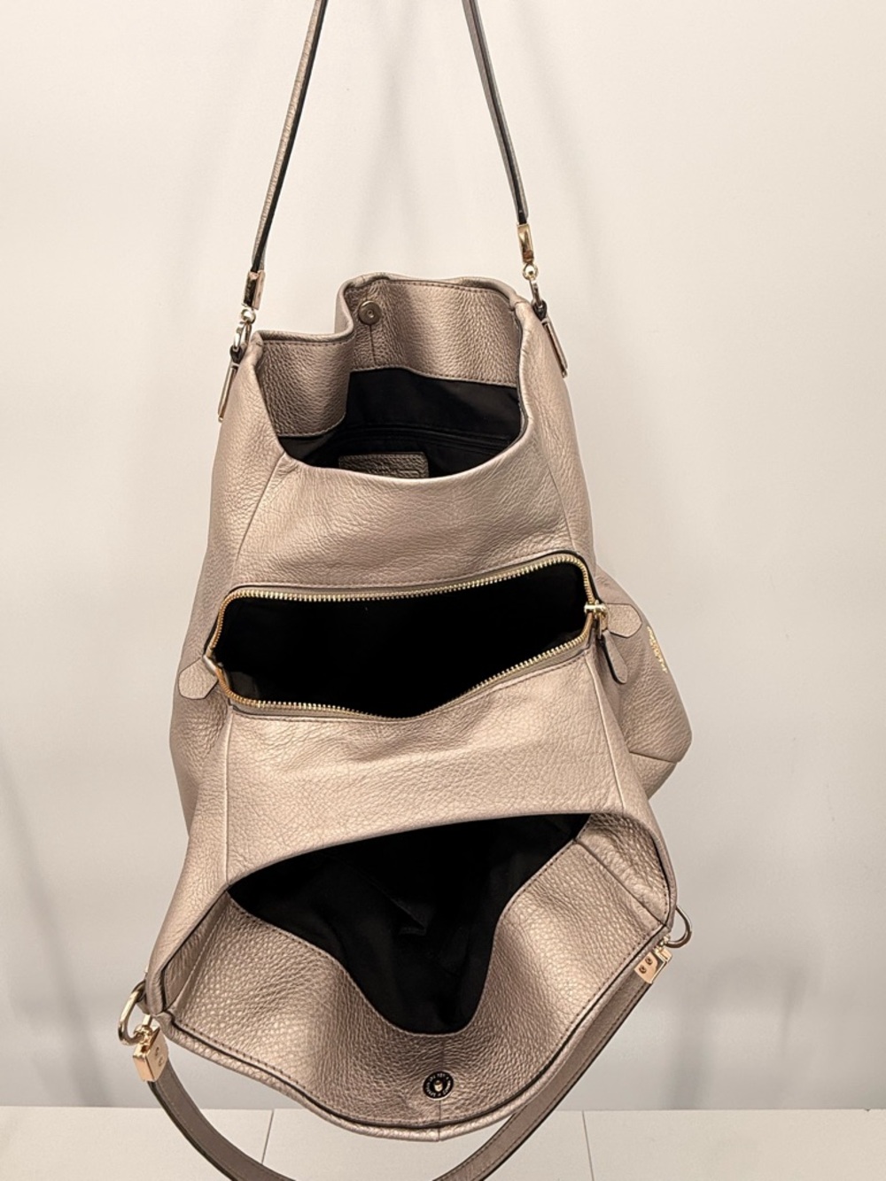 COACH Madison Phoebe Pebbled Leather Hobo Metallic Gray Shoulder Bag Large - Picture 6 of 12